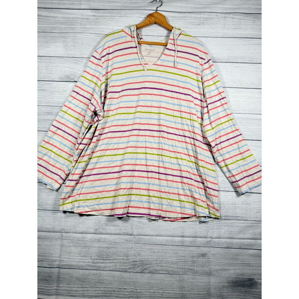 Dreams & Co Womens 4X 34/36 Multicolor Stripe Hooded Cotton Tunic Top 4247